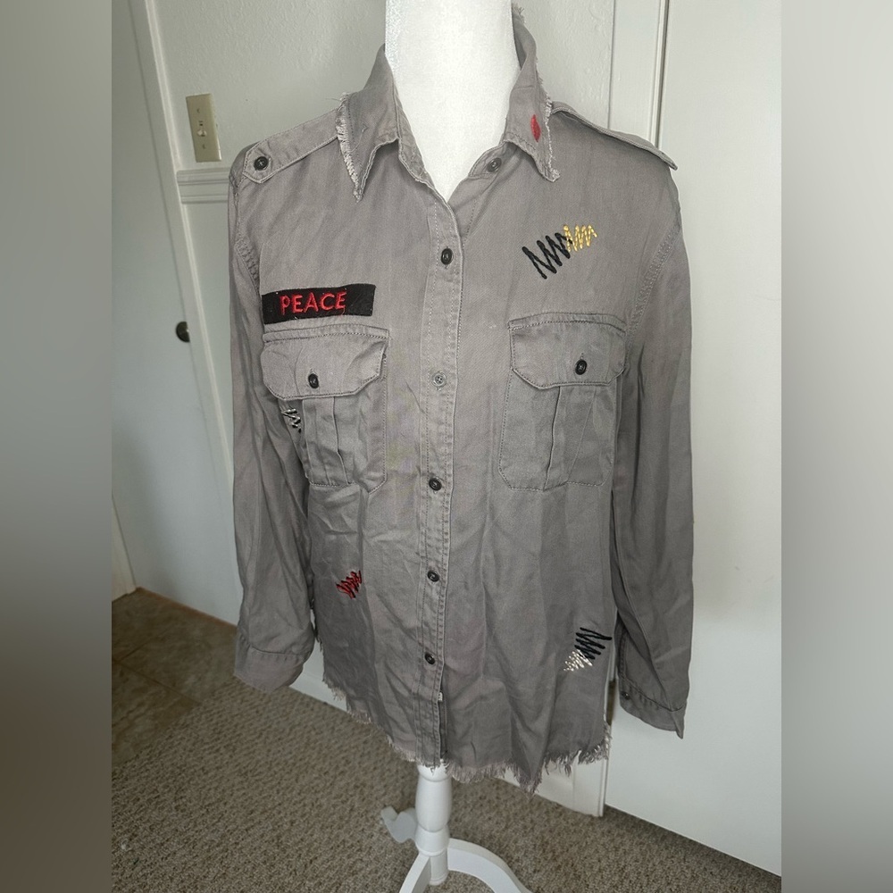 Vintage Havana Gray Lightweight Military Shirt Jacket size S